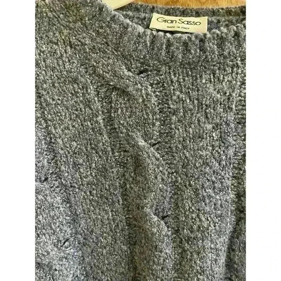 Vintage Gran Sasso Lamb Wool/Nylon Heathered Blue Braid Knit Sweater XL Italian - Picture 6 of 12